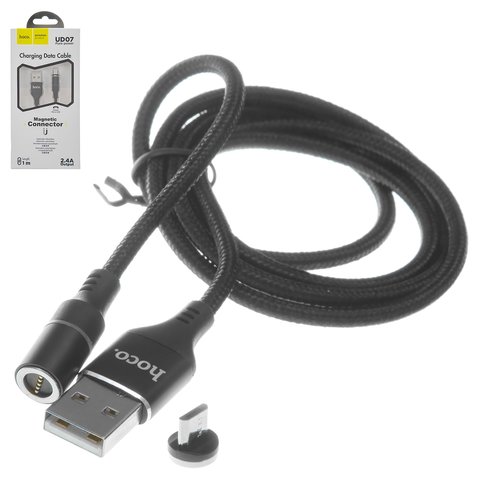 USB кабель Hoco UD07, USB тип A, micro USB тип B, 100 м, 2 A, чорний, магнітний, в нейлоновому обплетенні