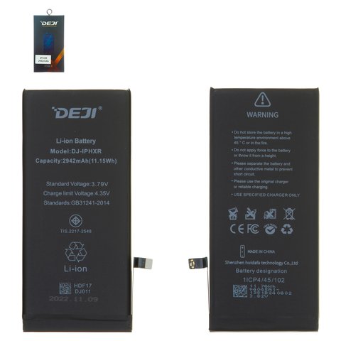 Аккумулятор Deji для Apple iPhone XR, Li ion, 3,79 В, 2942 мАч, original IC