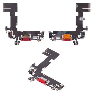 Шлейф для iPhone 13, конектора зарядки, червоний, з мікрофоном, High Copy