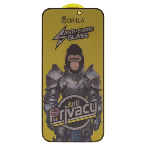 Защитное стекло для Apple iPhone 16 Pro Max, совместимо с чехлом, Full Glue, Anti Static, Anti Peeping, черный, cлой клея нанесен по всей поверхности, gorilla