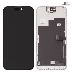 Дисплей для iPhone 15 Pro, чорний, з рамкою, High Copy, без мікросхеми, AMOLED , GX OEM soft, 120Hz