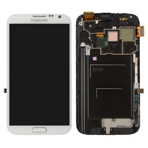 LCD compatible with Samsung N7100 Note 2, white, with frame, original change glass 