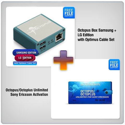 Octopus Box Samsung + LG con juego de cables Optimus 19 uds.  + Activación ilimitada Octopus Octoplus para Sony Ericsson