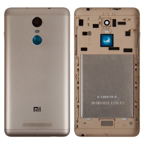Housing Back Cover compatible with Xiaomi Redmi Note 3 Pro, golden, with side button, Original PRC , 2015116, 2015161 