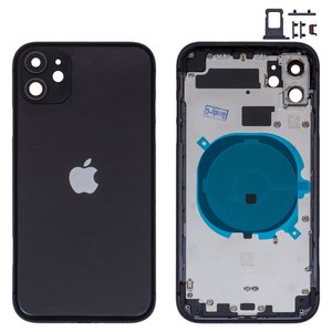 Housing compatible with iPhone 11, black, with SIM card holders, with side buttons 