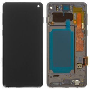 LCD compatible with Samsung G973 Galaxy S10, black, with frame, original change glass 