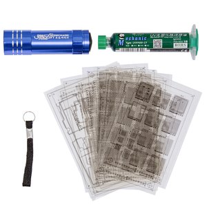Máscara de soldadura Mechanic S1512, verde, 10 ml, con plantilla A6, A7, A8, A9, A10 , con linterna UV, UV