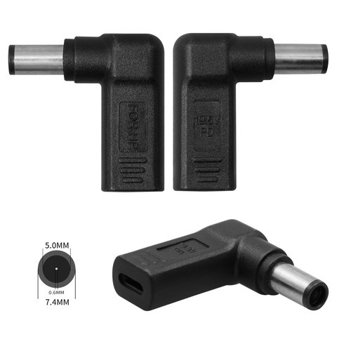 Charging Adapter for PD Trigger compatible with Laptops, 19.5 V, USB type C, d 7.4 mm, d 5.0 mm, For HP  