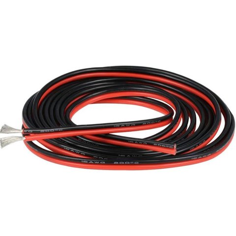 Wire In Silicone Insulation 2x16AWG, 1,27 мм², 1 m, red, black, UL3135 