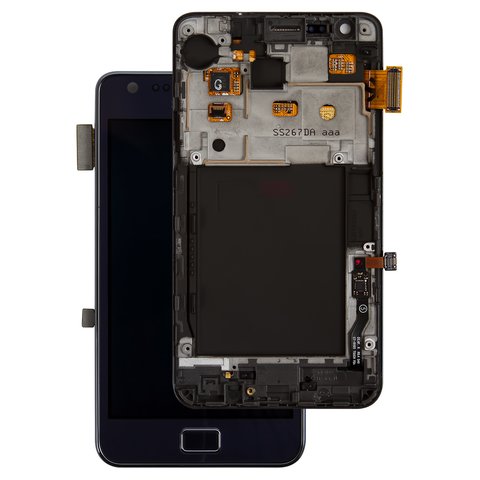 LCD compatible with Samsung I9105 Galaxy S2 Plus, dark blue, with frame, Original PRC  