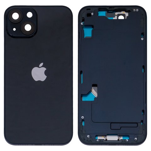 Housing compatible with iPhone 14, black, with SIM card holders, with side button, HC, Global, midnight