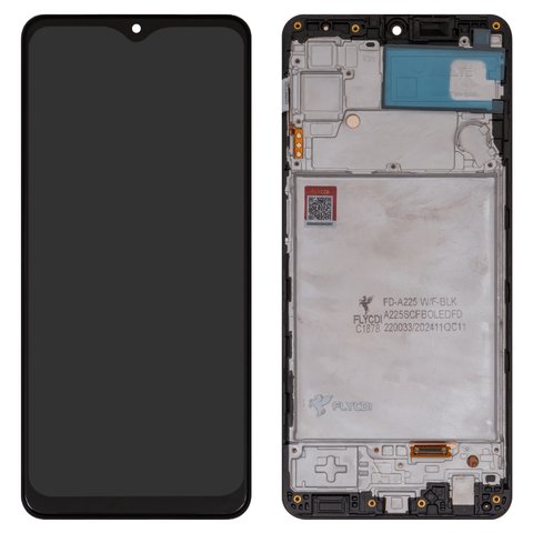 LCD compatible with Samsung A225 Galaxy A22, black, with frame, FLYCDI, with wide edge, OLED