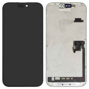 LCD compatible with iPhone 16 Pro Max, black, with frame, change glass 