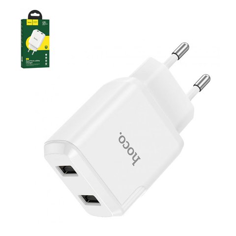 Adaptador de red Hoco N7, 10.5 W, blanco, sin cable, 2 puertos, #6931474740557
