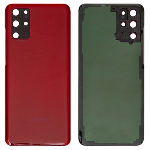 Panel trasero de carcasa puede usarse con Samsung G985 Galaxy S20 Plus, G986 Galaxy S20 Plus 5G, roja, con vidrio de cámara, aura red