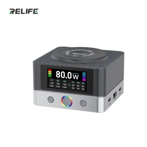 Adaptador de red RELIFE Q7, W, Wireless Charge, Quick Charge, 6 puertos