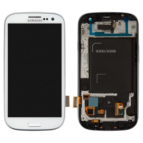 Дисплей для Samsung I9300i Galaxy S3 Duos, I9301 Galaxy S3 Neo, білий, з рамкою, Оригінал переклеєне скло 