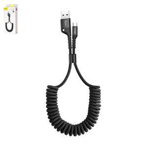 USB кабель Baseus Fish Eye Spring, USB тип A, Lightning, 100 см, 2 A, черный, пружина , в нейлоновой оплетке, #CALSR 01