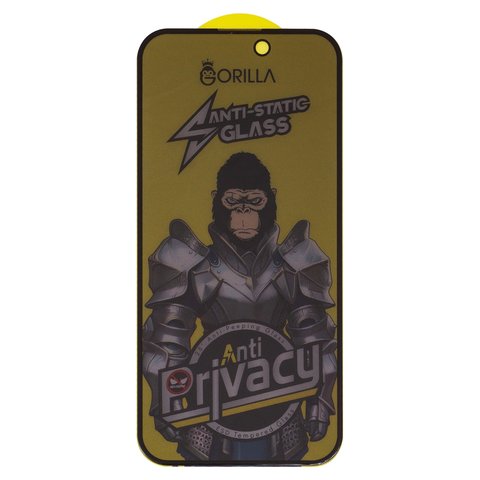Захисне скло для Apple iPhone 15 Pro, сумісне з чохлом, Full Glue, Anti Static, Anti Peeping, без упаковки , чорний, gorilla