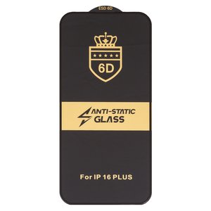 Защитное стекло ESD 6D для Apple iPhone 15 Plus, iPhone 16 Plus, совместимо с чехлом, Full Glue, Anti Static, без упаковки , черный