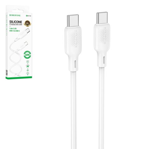 USB кабель Borofone BX113, 2xUSB тип C, 100 см, 60 Вт, білий, #6941991115462